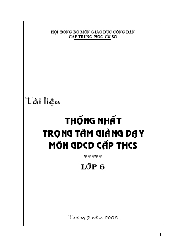 Tài liệu Thống Nhất trọng tâm giảng dạy môn Giáp dục công dân Lớp 6