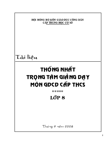 Tài liệu Thống Nhất trọng tâm giảng dạy môn Giáp dục công dân Lớp 8