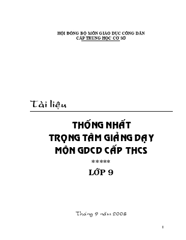 Tài liệu Thống Nhất trọng tâm giảng dạy môn Giáp dục công dân Lớp 9