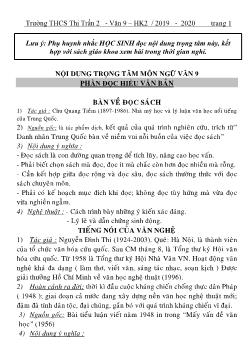 Trọng tâm ôn tập học kì II môn Ngữ văn Lớp 9 - Năm học 2019-2020 - Trường THCS Thị Trấn 2