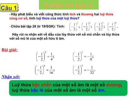 Bài giảng Đại số Lớp 7 - Bài 6: Lũy thừa của một số hữu tỉ (Tiết 2)