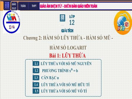 Bài giảng Giải tích Lớp 12 - Chương II: Hàm số lũy thừa. Hàm số mũ. Hàm số Logarit - Tiết 20. Bài 1: Lũy thừa