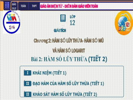 Bài giảng Giải tích Lớp 12 - Chương II: Hàm số lũy thừa. Hàm số mũ. Hàm số Logarit - Tiết 24. Bài 2: Hàm số lũy thừa (Tiếp theo)