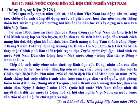 Bài giảng Giáo dục công dân 7 - Bài 17: Nhà nước Cộng hòa xã hội chủ nghĩa Việt Nam