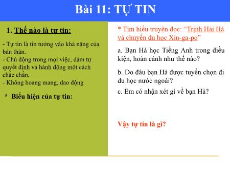 Bài giảng Giáo dục công dân Lớp 7 - Bài 11: Tự tin