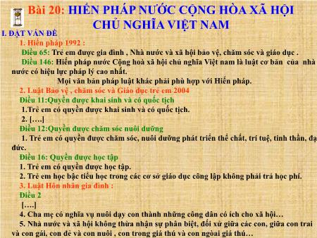 Bài giảng Giáo dục công dân Lớp 8 - Bài 20: Hiến pháp nước Cộng hòa xã hội chủ nghĩa Việt Nam