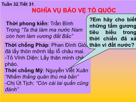 Bài giảng Giáo dục công dân Lớp 9 - Bài 17: Nghĩa vụ bảo vệ tổ quốc