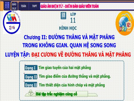 Bài giảng Hình học Lớp 11 - Chương II: Đường thẳng và mặt phẳng trong không gian. Quan hệ song song - Tiết 13. Bài 1: Luyện tập Đại cương về đường thẳng và mặt phẳng
