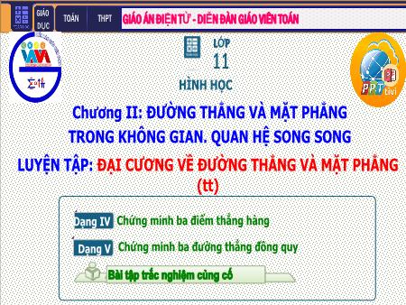 Bài giảng Hình học Lớp 11 - Chương II: Đường thẳng và mặt phẳng trong không gian. Quan hệ song song - Tiết 14. Bài 1: Luyện tập Đại cương về đường thẳng và mặt phẳng