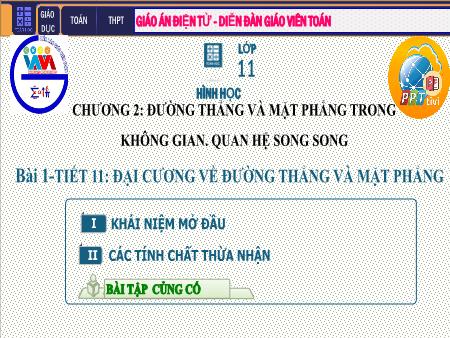 Bài giảng Hình học Lớp 11 - Chương II: Đường thẳng và mặt phẳng trong không gian. Quan hệ song song - Tiết 11. Bài 1: Đại cương về đường thẳng và mặt phẳng