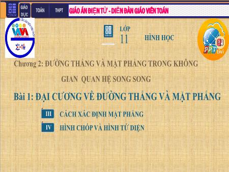 Bài giảng Hình học Lớp 11 - Chương II: Đường thẳng và mặt phẳng trong không gian. Quan hệ song song - Tiết 12. Bài 1: Đại cương về đường thẳng và mặt phẳng