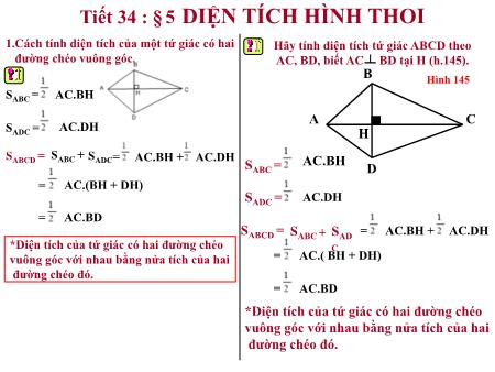 Bài giảng Hình học Lớp 8 - Chương II: Đa giác. Diện tích đa giác - Bài 5: Diện tích hình thoi