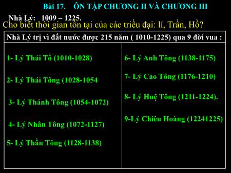 Bài giảng Lịch sử Lớp 7 - Bài 17: Ôn tập chương II và chương III