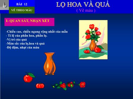 Bài giảng Mĩ thuật Lớp 7 - Bài 12: Lọ hoa và quả (Vẽ màu)
