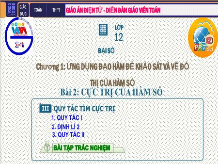 Bài giảng môn Toán Lớp 12 - Chương I: Ứng dụng đạo hàm để khảo sát và vẽ đồ thị của hàm số - Tiết 5. Bài 2: Cực trị của hàm số