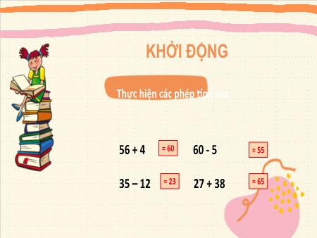 Bài giảng môn Toán Lớp 2 (Kết nối tri thức) - Chủ đề 4: Phép cộng, phép trừ (có nhớ) trong phạm vi 100 - Bài 23: Phép trừ (có nhớ) số có hai chữ số với số có hai chữ số - Năm học 2024-2025