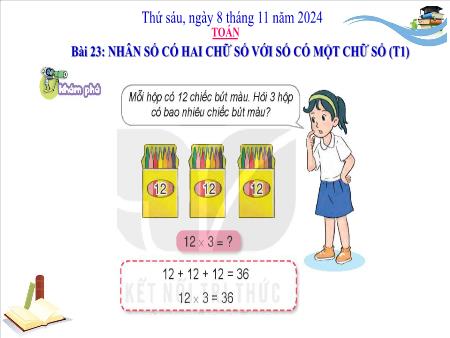 Bài giảng môn Toán Lớp 3 (Kết nối tri thức) - Chủ đề 4: Phép nhân, phép chia trong phạm vi 100 - Bài 23: Nhân số có hai chữ số với số có một chữ số (Tiết 1) - Năm học 2024-2025