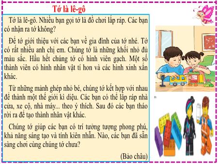 Bài giảng Tiếng Việt Lớp 2 (Kết nối tri thức) - Chủ đề 3: Niềm vui tuổi thơ - Bài 22. Tiết 1+2: Tớ là lê-gô - Năm học 2023-2024