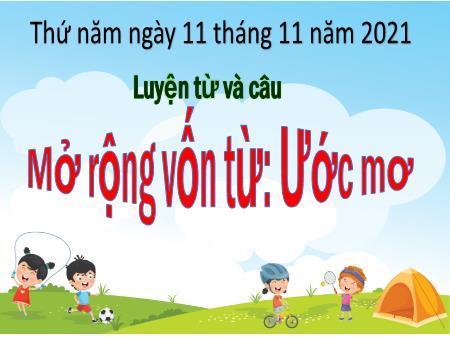 Bài giảng Tiếng Việt Lớp 4 (Luyện từ và câu) - Mở rộng vốn từ: Ước mơ - Năm học 2021-2022