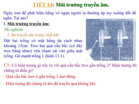 Bài giảng Vật lý Lớp 7 - Bài 13: Môi trường truyền âm