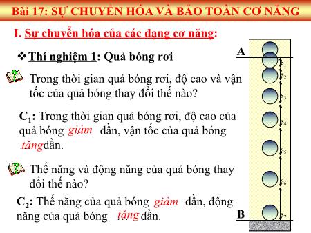 Bài giảng Vật lý Lớp 8 - Bài 17: Sự chuyển hoá và bảo toàn cơ năng