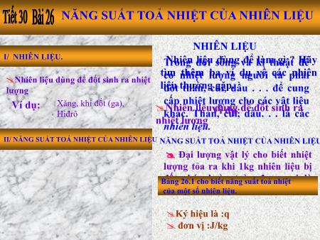 Bài giảng Vật lý Lớp 8 - Bài 26: Năng suất toả nhiệt của nhiên liệu