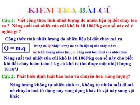 Bài giảng Vật lý Lớp 8 - Bài 27: Sự bảo toàn năng lượng trong các hiện tượng cơ và nhiệt