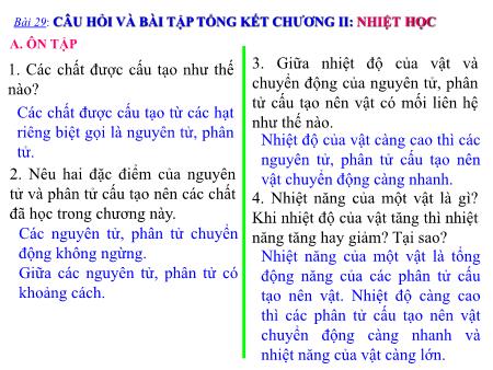 Bài giảng Vật lý Lớp 8 - Bài 29: Câu hỏi và bài tập tổng kết chương II Nhiệt học