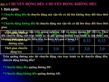 Bài giảng Vật lý Lớp 8 - Bài 3: Chuyển động đều. Chuyển động không đều