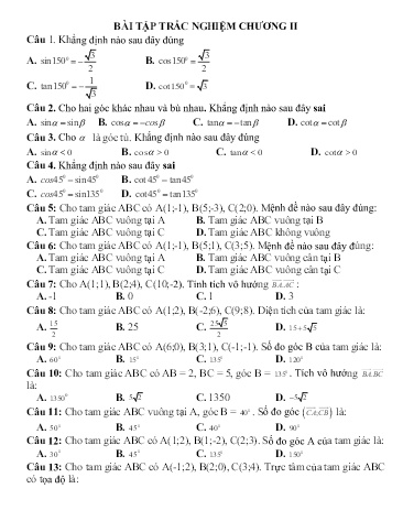 Bài tập ôn tập Hình học Lớp 10 - Chương II - Năm học 2019-2020 - Trường TH, THCS&THPT Sao Việt (Có đáp án)