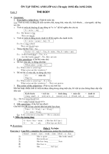 Đề cương ôn tập môn Tiếng Anh Lớp 6 - Unit 9 + Unit 10 - Năm học 2019-2020 - Trường TH, THCS&THPT Sao Việt