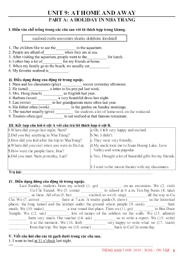 Đề cương ôn tập môn Tiếng Anh Lớp 7 - Unit 9-13 - Năm học 2019-2020 - Trường TH, THCS&THPT Sao Việt
