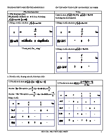 Đề cương ôn tập Toán Lớp 10 - Chủ đề: Dấu của nhị thức bậc nhất - Trường THPT Nguyễn Thị Minh Khai - Năm học 2019-2020