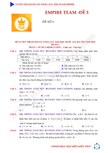 Đề luyện thi đánh giá năng lực các môn Lớp 12 năm 2022 - Đề số 5 (Có đáp án)