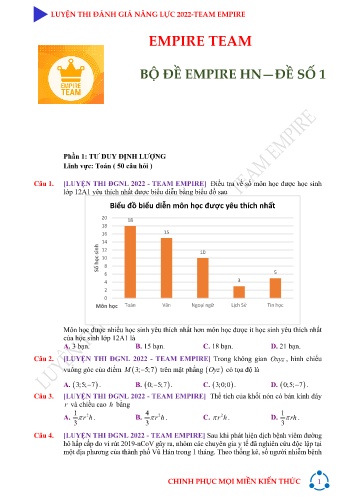 Đề luyện thi đánh giá năng lực các môn Lớp 12 năm 2022 - Đề số 1 (Có đáp án)
