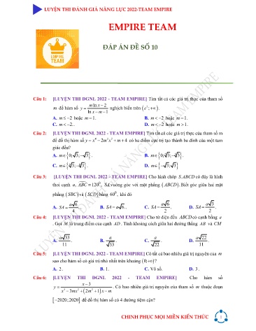 Đề luyện thi đánh giá năng lực các môn Lớp 12 năm 2022 - Đề số 10 (Có đáp án)