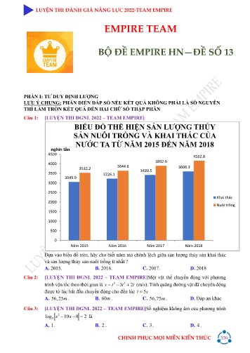 Đề luyện thi đánh giá năng lực các môn Lớp 12 năm 2022 - Đề số 13 (Có đáp án)