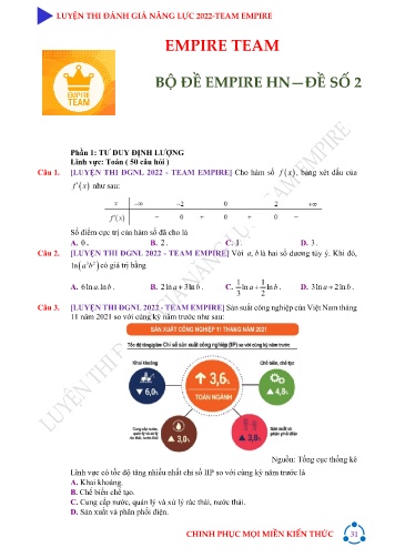 Đề luyện thi đánh giá năng lực các môn Lớp 12 năm 2022 - Đề số 2 (Có đáp án)