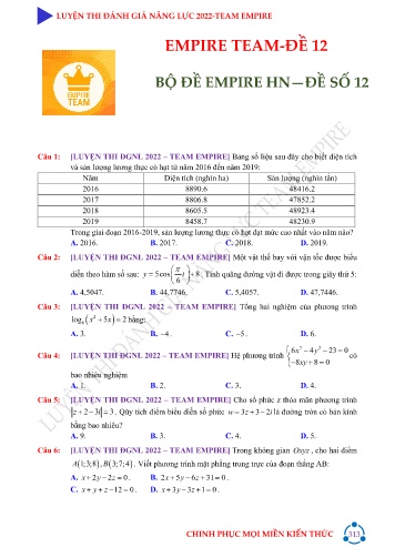 Đề luyện thi đánh giá năng lực các môn Lớp 12 năm 2022 - Đề số 12 (Có đáp án)