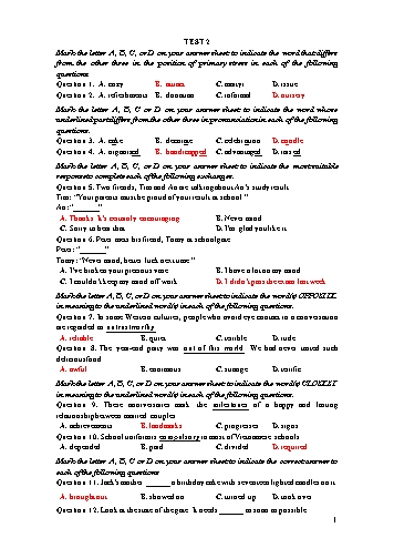 Đề ôn thi THPT Quốc Gia năm học 2017-2018 môn Tiếng Anh - Test 2 - Trường THPT Tôn Đức Thắng (Có đáp án)