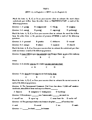 Đề ôn thi THPT Quốc Gia năm học 2017-2018 môn Tiếng Anh - Test 2 - Trường THPT Lê Hoàn (Có đáp án)