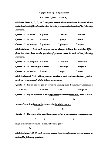 Đề ôn thi THPT Quốc Gia năm học 2017-2018 môn Tiếng Anh - Trường THPT Nguyễn Trường Tộ (Có đáp án)