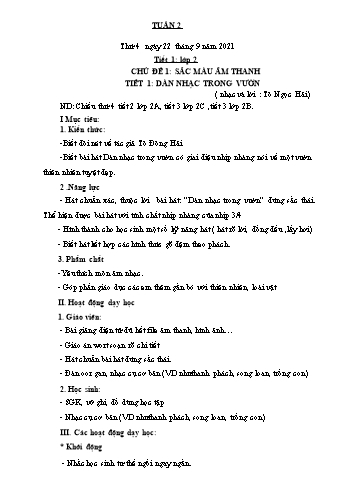 Giáo án Âm nhạc Lớp 1 + 2 - Tuần 2 - Năm học 2021-2022