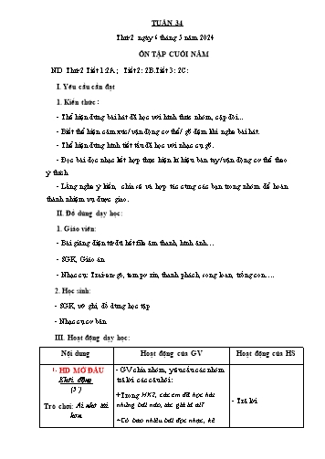Giáo án Âm nhạc Lớp 2 (Kết nối tri thức) - Tuần 34: Ôn tập cuối năm