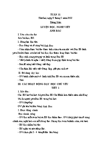 Giáo án các môn Khối 1 - Tuần 31 - Năm học 2021-2022 - Trần Thị Tú Uyên