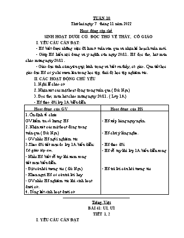 Giáo án các môn Lớp 1 - Tuần 10 - Năm học 2022-2023 - Nguyễn Thị Thu Hà