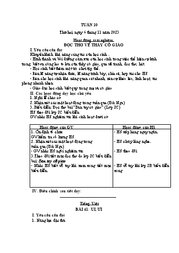 Giáo án các môn Lớp 1 - Tuần 10 - Năm học 2023-2024 - Nguyễn Thị Thu Hà