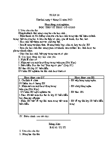 Giáo án các môn Lớp 1 - Tuần 10 - Năm học 2023-2024 - Trần Thị Tú Uyên