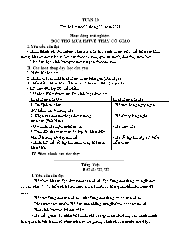 Giáo án các môn Lớp 1 - Tuần 10 - Năm học 2024-2025 - Nguyễn Thị Thu Hà