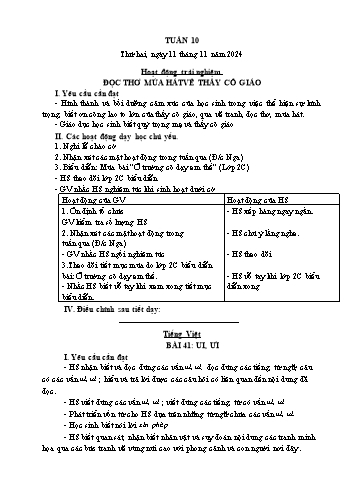 Giáo án các môn Lớp 1 - Tuần 10 - Năm học 2024-2025 - Trần Thị Trang